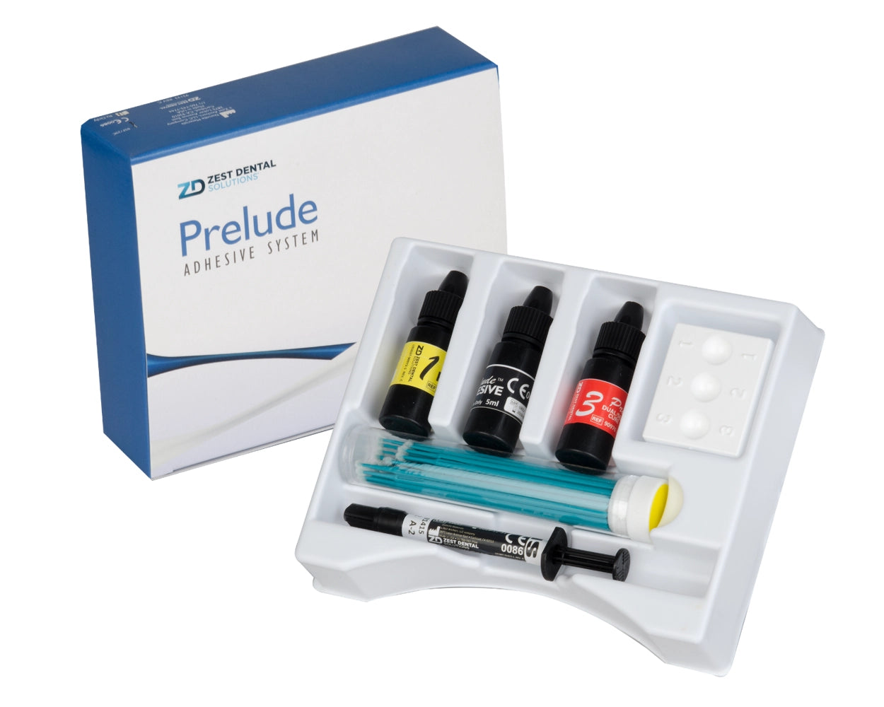 Prelude Self-Etch Kit
Primer (5 ml), Adhesive (5 ml), Link (5 ml), 10 Mixing Wells, 40 Applicator Brushes