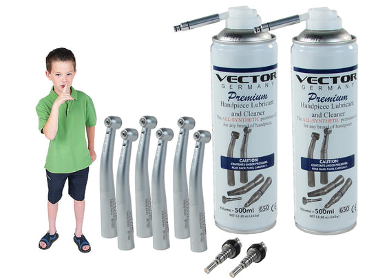6 Pack - Optic Type Highspeeds (no couplers):  6 Optic Type Highspeeds (VX Series KaVo, NSK or W&H type), 2 VL-S Vector Spray