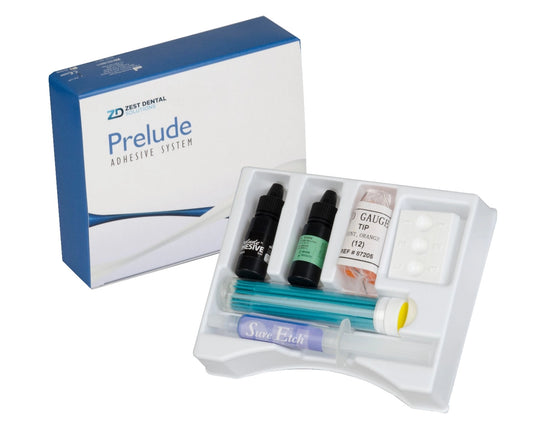 Prelude Total-Etch Kit
Adhesive (5 ml), MicroPrime G (5 ml), SureEtch (5 g), 10 Mixing Wells, 40 Applicator Brushes