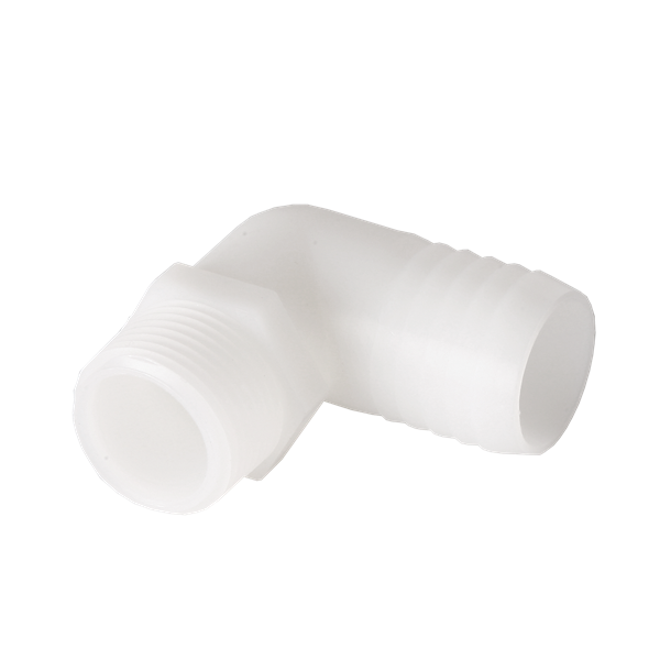 3/4" MPT x 1/2" Barb Elbow Adapter, Plastic