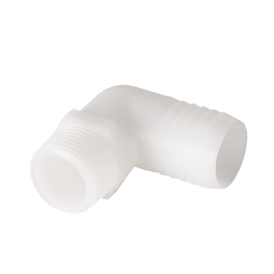 3/4" MPT x 1/2" Barb Elbow Adapter, Plastic