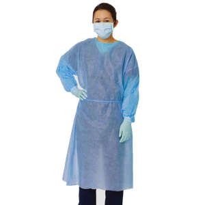 Protect Plus Isolation Gown Tie-Back Medium Elastic Cuff Sky Blue 10/pk. - MARK3