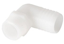 3/4" MPT x 1" Barb Elbow Adapter, Plastic